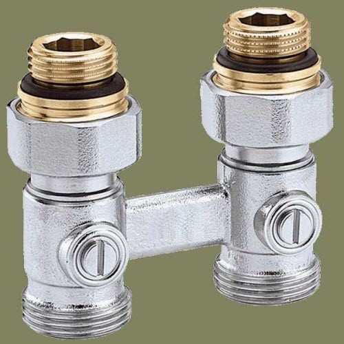 Hahnblock Zweirohr Durchgangsform 3/4 Eurokonus x 1/2 AG, 3/4 IG Abstand 50mm
